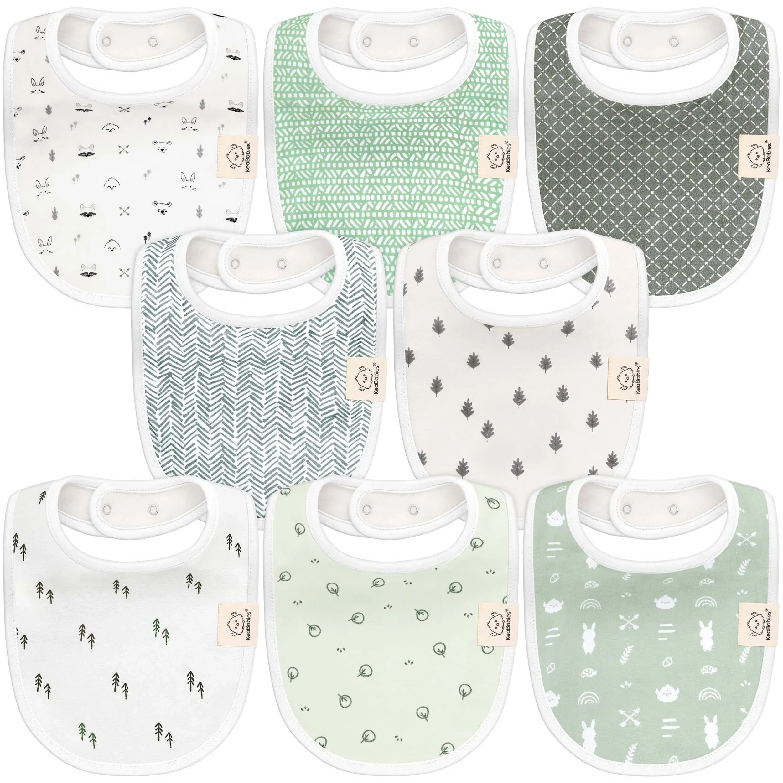 KeaBabies 8-Pack Urban Drool Bibs for Teething Baby Boys and Girls