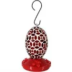 Sunnydaze Decor Hanging Hummingbird Feeder Outdoor Red Mosaic Glass Flower Design