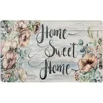 Sohome Cozy Living Home Sweet Home Floral Anti-Fatigue Kitchen Mat, Grey/Blue - 17.5"x30"