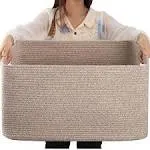 OIAHOMY 70L Large Cotton Rope Basket Woven Nursery 22”x17”x12” Brown variegated