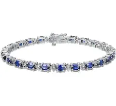 Sterling Silver Oval Blue Sapphire Tennis Bracelet