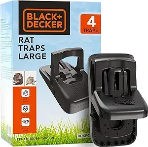 BLACK+DECKER Rat Trap Outdoor & Rat Traps Indoor – Mouse Traps Indoor for Home Instantly Kill Squirrel & Chipmunk Trap- Rodent Snap Trap, Touch Free & Reusable Pest Control, 4 Pack