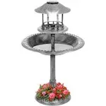 Best Choice Products Solar Outdoor Bird Bath Pedestal Fountain Garden Decoration w/ Fillable Planter Base - Stone