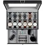 Watch Box 12 Slot Watch Display Organizer Leather Jewelry Case Drawer Glass Birt