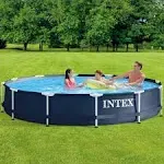 Intex 28211ST 12-foot x 30-inch Metal Frame Round 6 Person Outdoor Backyard Above Ground Swimming Pool with Krystal Klear Filter Cartridge Pump, Navy