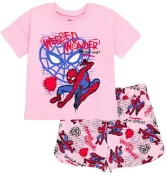 Marvel Spider-Man Toddler Girls T-Shirt and French Terry Dolphin Shorts Outfit Set