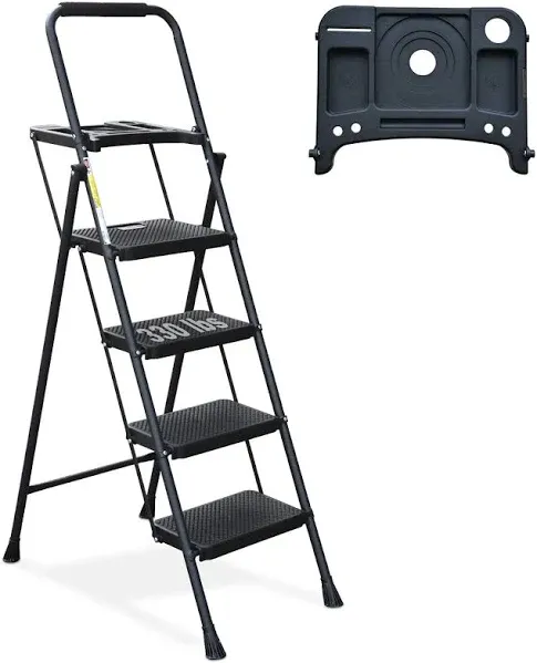 4-stage ladder, HBTower folding ladder stool, 330 pounds, black