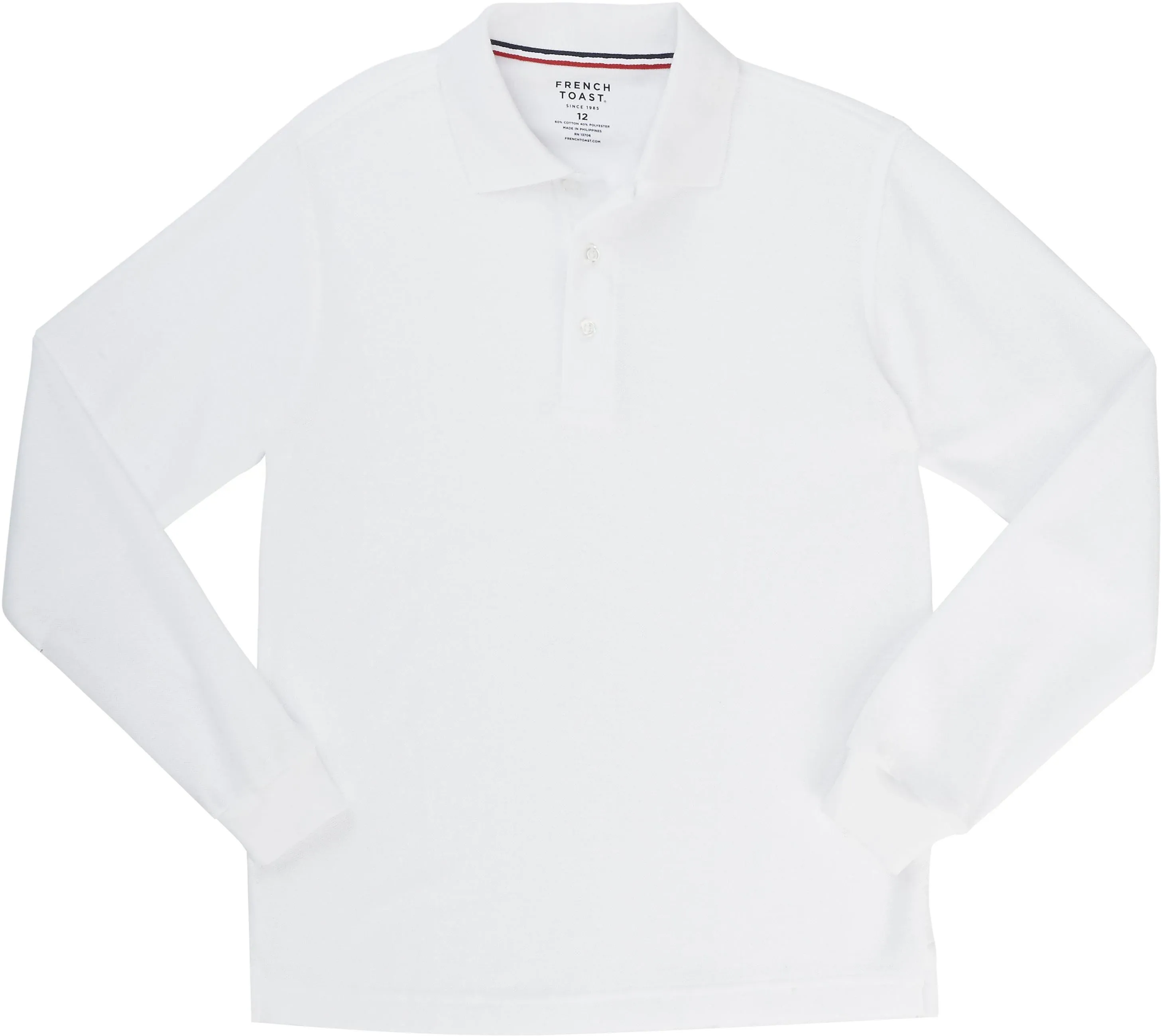 At School by French Toast Long Sleeve Pique Polo, Boy's, Size: S (6/7), White