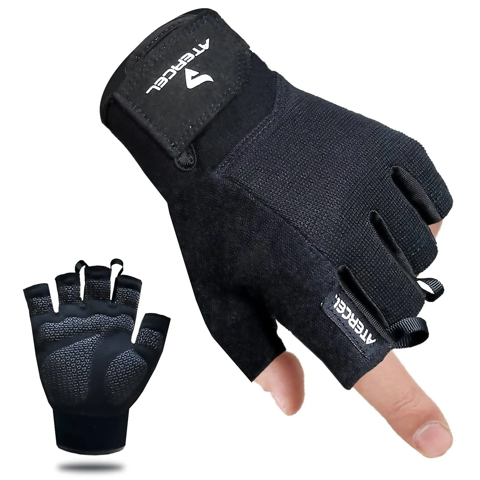 Atercel Workout Gloves for Men and Women, Exercise Gloves for Weight Lifting, Cycling, Gym, Training, Breathable and Snug Fit Black Medium