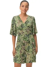 ellos Women's Plus Size Flutter Sleeve Surplice Romper