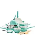 GreenPan Rio Ceramic Nonstick 16-Piece Cookware Set,Turquoise