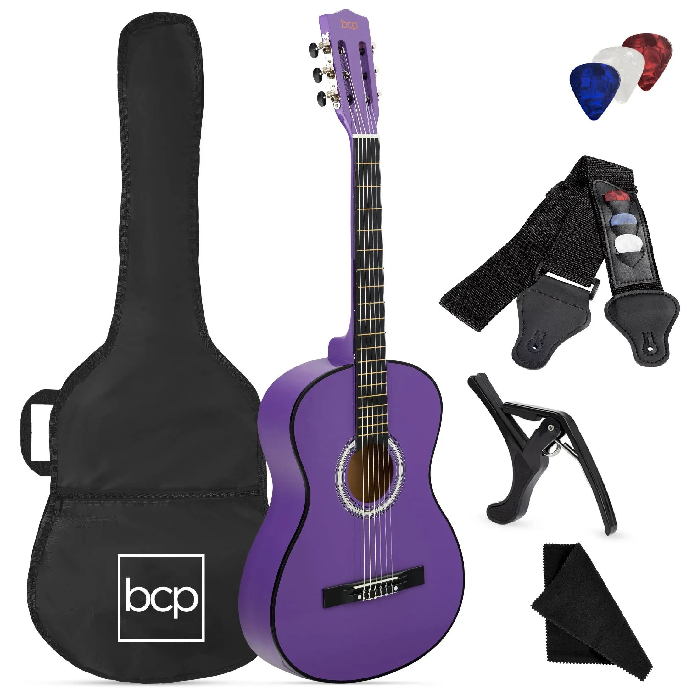 Best Choice Products 38in Beginner Acoustic Guitar Starter Kit w/ Gig Bag, Strap, Strings - Purple