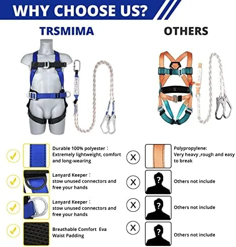 Safety Harness Fall Protection Kit: Full Body Roofing Harnesses with Shock Absor