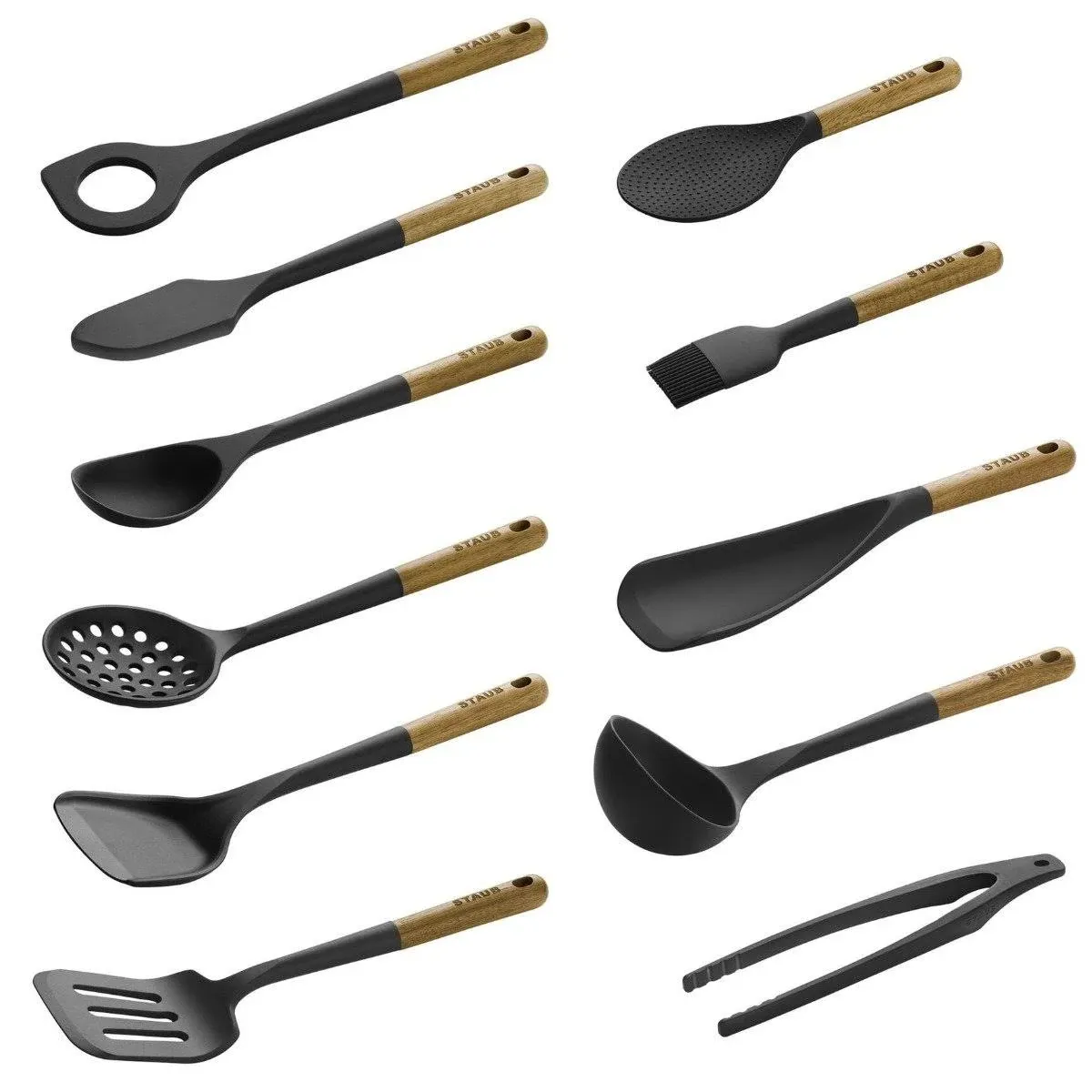 Staub 11-Piece Silicone & Wood Handle Cooking Utensil Set Black