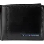 Tommy Hilfiger Mens Leather Cambridge Passcase Wallet with Removable Card Holder, Black