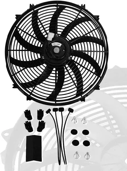 16" inch Universal Slim Fan Push Pull Electric Radiator Cooling 12V Mount Kit