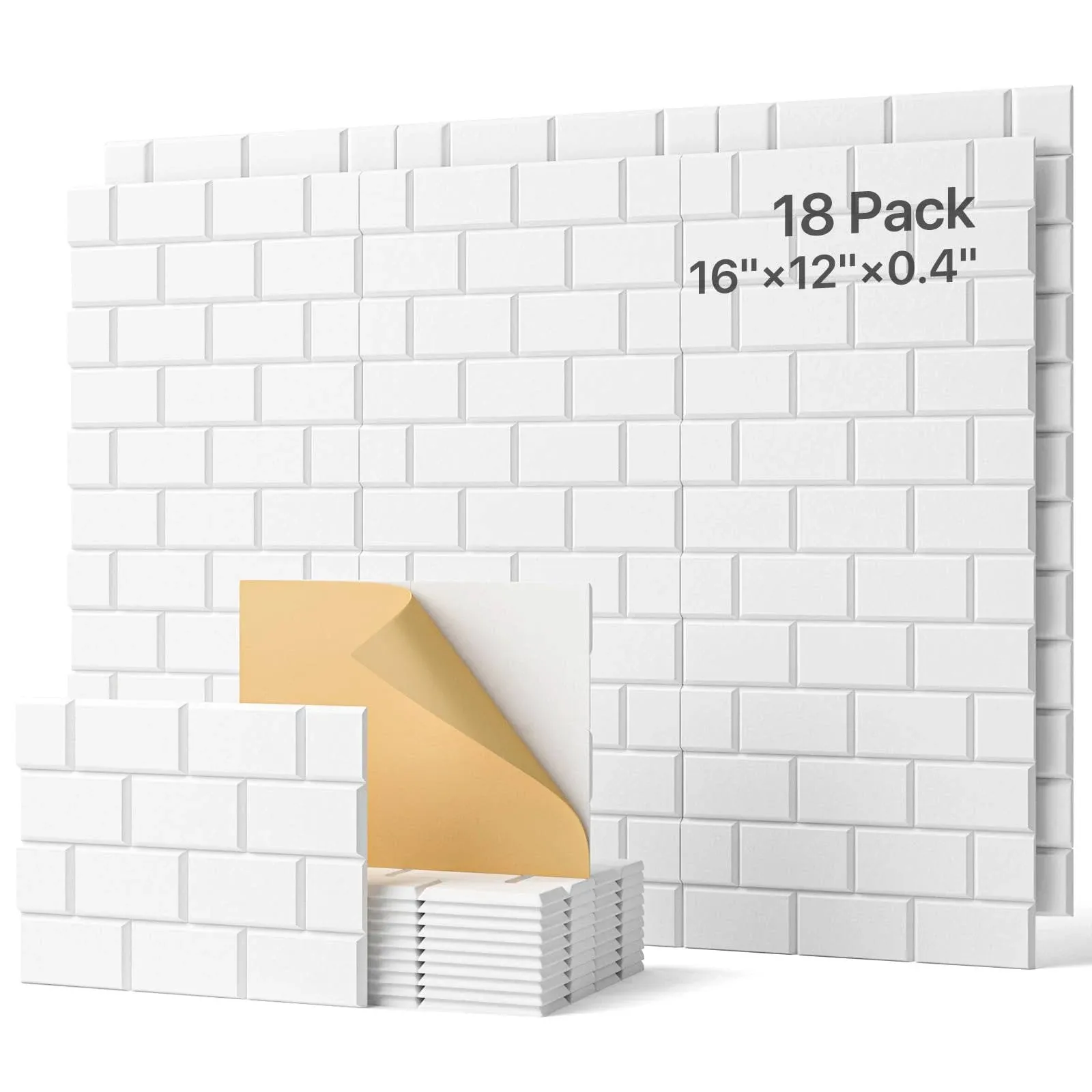 Soundproof Wall Panels 18 Pack Sound Proof Foam Panels Self-Adhesive 16"×12"×0.4" Acoustic Panels Sound Absorbing Upgrade Brick Sound Proof Panels for Walls Decoration, Acoustic Treatment