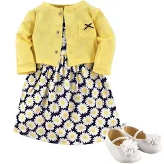 Hudson Baby Cotton Dress, Cardigan and Shoe Set