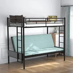 Anwick Twin Over Twin Bunk Bed Frame with Trundle, Metal Bunk Bed with Sturdy Guard Rail and 2 Side Ladders for Kids/Adults, Convertible Bunk Bed, (Twin Over Twin Metal Bunk Bed, Twin)