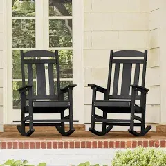 Black Plastic Outdoor Indoor All Weather Resistant Patio Outdoor Rocking Chair (Set of 2)