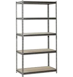 Muscle Rack 18" D x 36" W x 72" H, 5-Shelf Steel Shelving, Silver-Vein