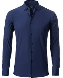 Dress Shirts for Men Long Sleeve Slim Fit Stretch Moisture Wicking Cooling Wrinkle Free Solid Button Down Shirt