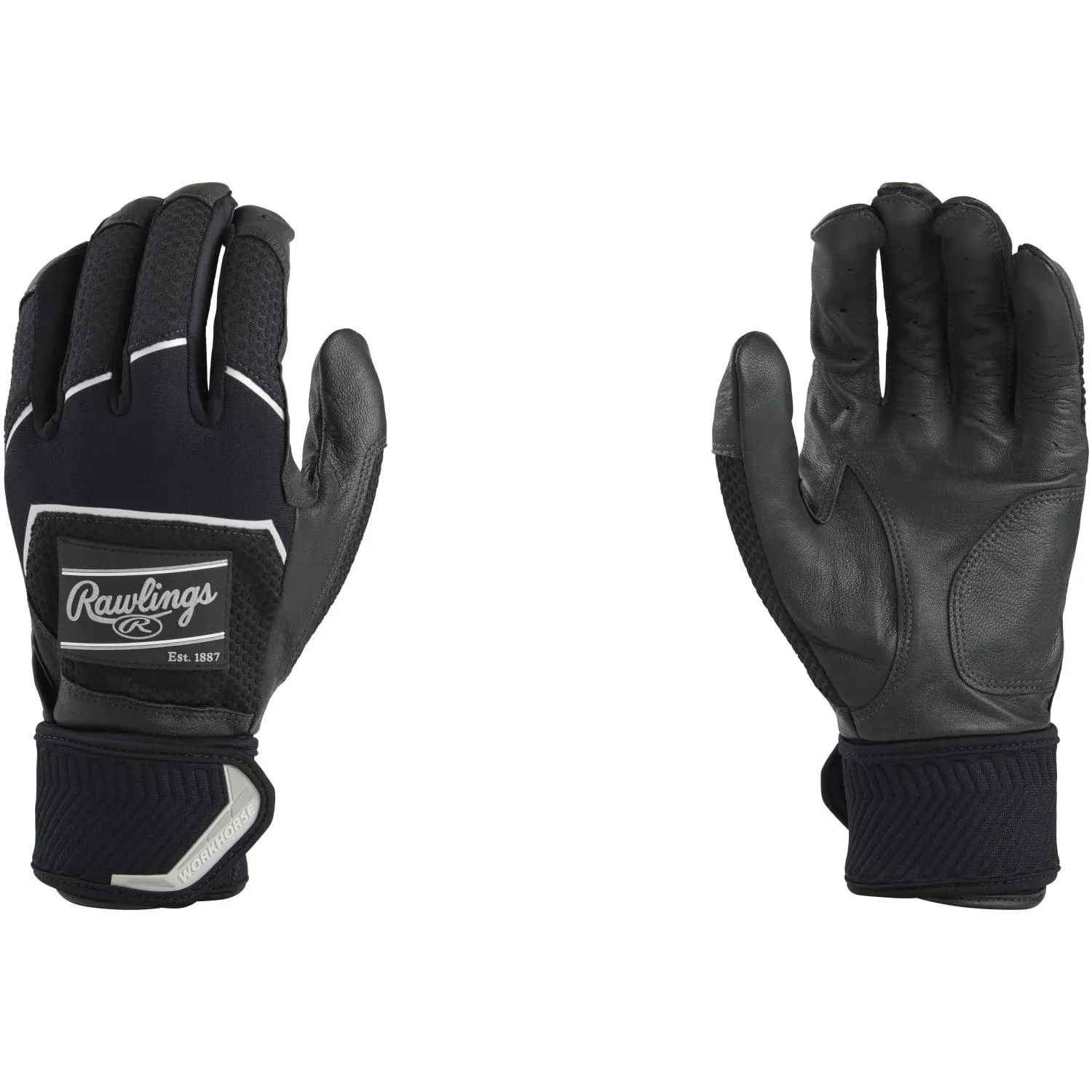 Rawlings Workhorse Batting Gloves Compression Strap-Black-S