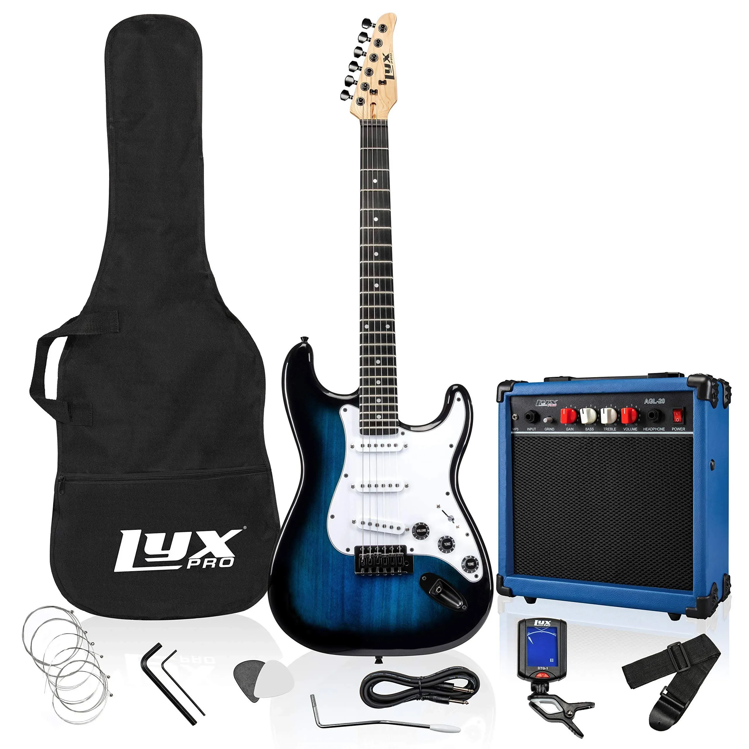 LyxPro 39" Stratocaster Electric Guitar Beginner Kit - Blue