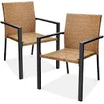 Best Choice Products Set of 2 Wicker Chairs, Stackable Outdoor Dining Furniture w/ Armrests - Natural