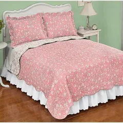 Reversible Floral Quilt with Scalloped Edges and Two-Tone Design, Blue, Full/Que