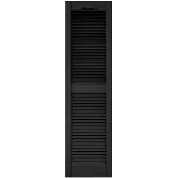 Builders Edge 15 in. x 55 in. Louvered Vinyl Exterior Shutters Pair in #002 Black 010140055002