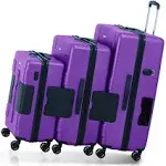 Tach Connectable Luggage 3-Piece Set Purple