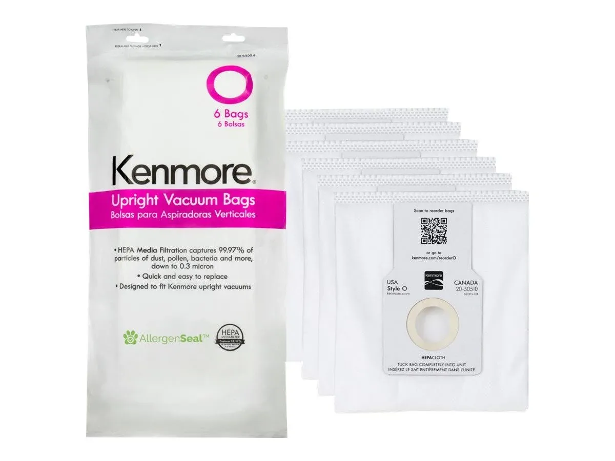 Kenmore 53294 6 Pack Type O HEPA Vacuum Bags for Upright Vacuums