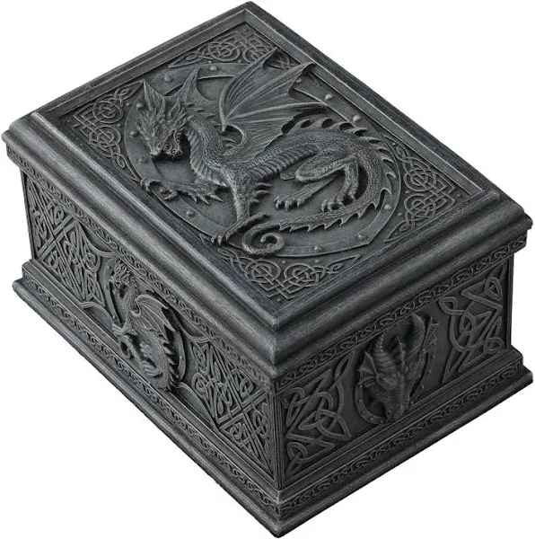 US 5.75 Inch Celtic Dragon Textured Decorative Trinket Box, Black