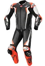 (52) Alpinestars Racing Absolute V2 One Piece Leather Suit Black / White / Fluo Red