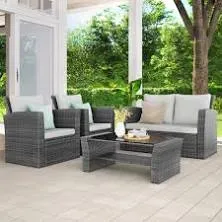 Ebern Designs Netherside 4 Piece Rattan Sofa Seating Group with Cushions