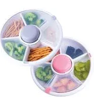 GoBe Kids Small Snack Spinner Flip Bundle with Hand Strap and Sticker Sheet - Reusable Snack Container with 5 Compartment Dispenser and Lid | BPA/PVC Free | Dishwasher Safe | No Spill- Macaron Blue