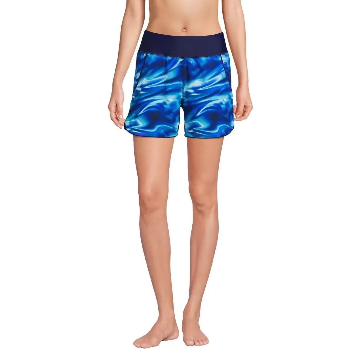 Lands' End Women's 5" Quick Dry Swim Shorts with Panty - 6 - Electric Blue multi/swirl