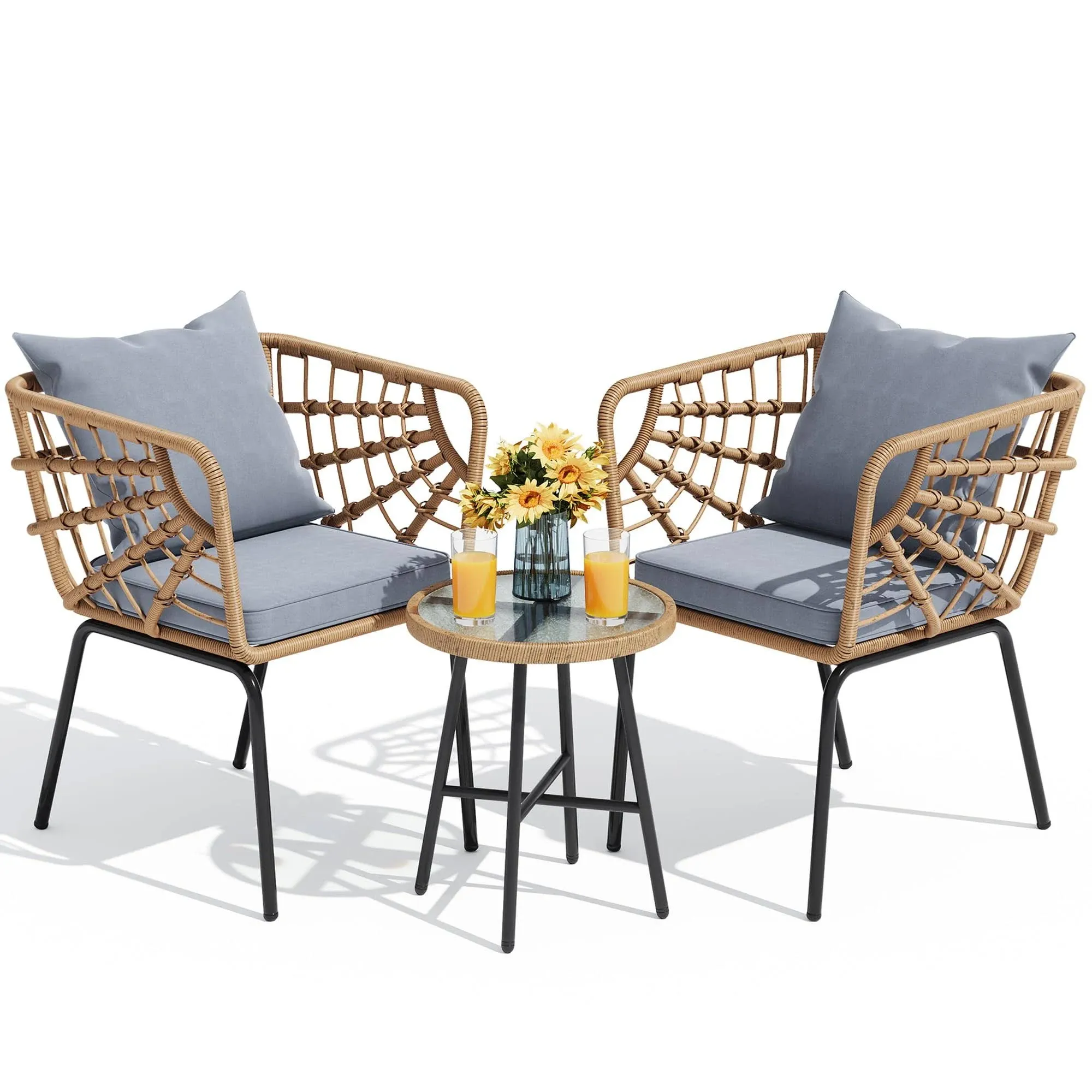 YITAHOME Wicker 3-Piece Outdoor Bistro Set All-Weather Patio Conversation Set for Balcony