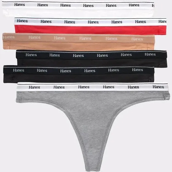 Hanes Women's Originals Thong Panties, Breathable Stretch Cotton Underwear, Assorted, 6-Pack