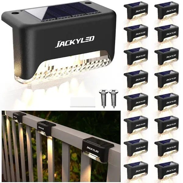 JACKYLED Solar Deck Lights 16 Pack Solar Fence Light Solar Powered Outdoor Step Light IP65 Waterproof LED Solar Pathway Light for Deck Fence Railing