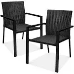 Best Choice Products Set of 2 Wicker Chairs, Stackable Outdoor Dining Furniture w/ Armrests - Black