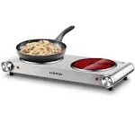 Cusimax 1800W Electric Double Hot Plate, Silver Infrared Stove