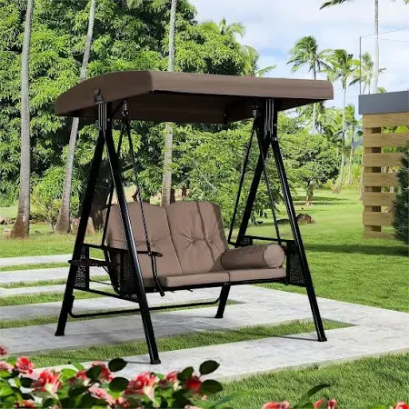 PURPLE LEAF Deluxe Outdoor Patio Porch Swing with Weather Resistant St