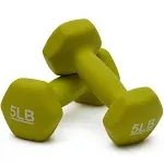 Basics Neoprene Dumbbell Hand Weights, 5 Pound Each, Green - Set of 2