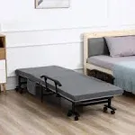 HOMCOM Rollaway Bed, Folding Bed with 3.25" Mattress, Portable Foldable Guest Bed with Adjustable Backrest Frame and Wheels