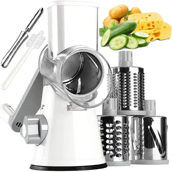 KEOUKE Vegetable Cheese Grater Slicer - Rotary Handheld Shredder White