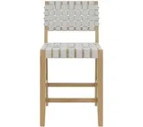 Nathan James Cohen Mid Century Modern Bar Stool, Upholstered Woven Faux Leather Counter Stool with Back and Solid Wood Legs