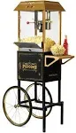 10 Oz. Kettle Vintage Professional Popcorn Cart with Wheels in Black