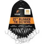 Xpose Safety 21" Black Heavy-Duty Natural Rubber Tie Down Bungee Cords with Hooks TS-21-10 - 10/Pack